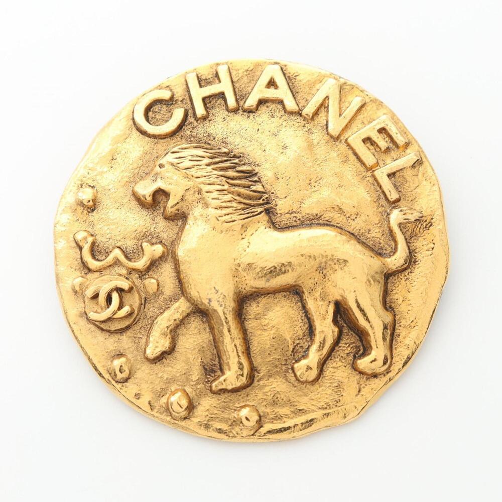 CHANEL Authentic Gold Logo Brooch